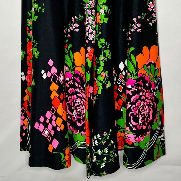 Vintage ALICE Of California Culottes Pants 60s 70s Wide Leg Palazzo Black Floral - Picture 4 of 10